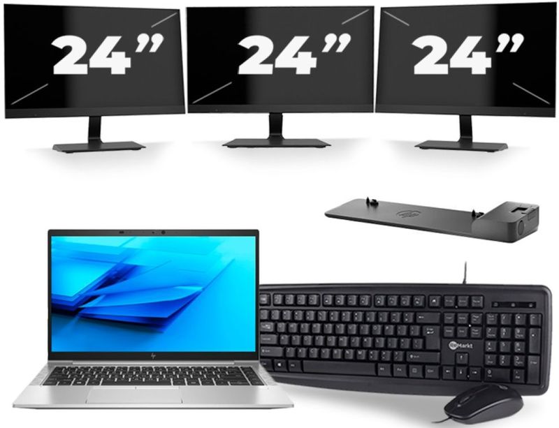 HP EliteBook 840 G7 - Intel Core i7-10e Generatie - 14 inch - 16GB RAM - 256GB SSD - Windows 11 + 3x 24 inch Monitor Nette Staat