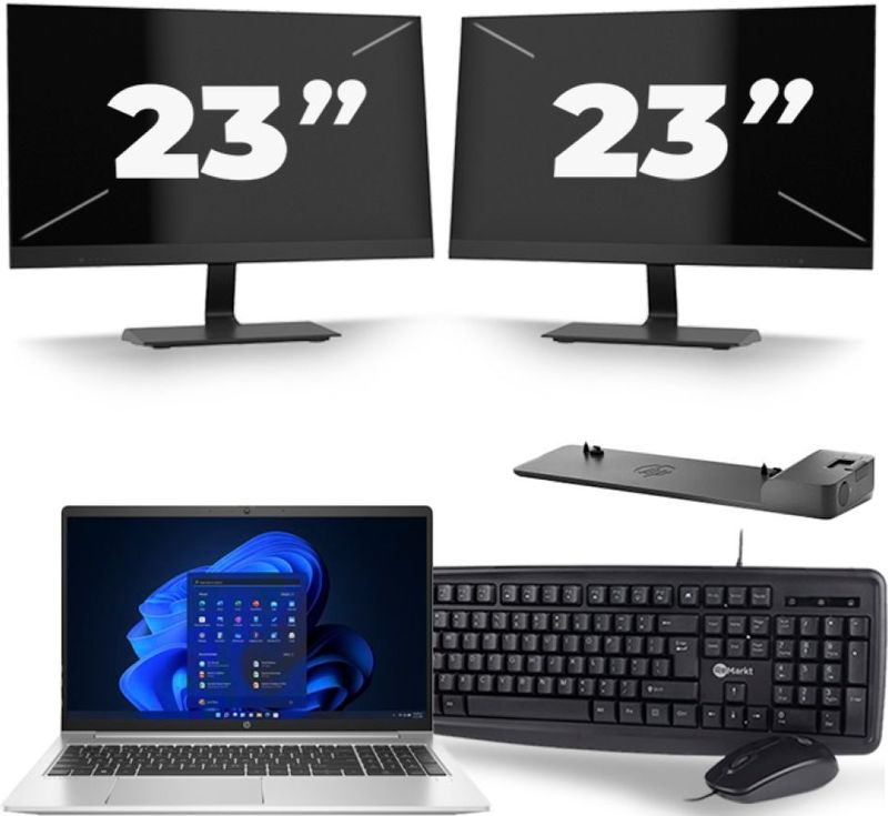 HP Probook 450 G8 - Intel Core i5-11e Generatie - 15 inch - 16GB RAM - 256GB SSD - Windows 11 + 2x 23 inch Monitor Nette Staat