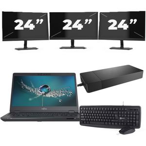 Fujitsu LIFEBOOK U7311 - Intel Core i5-11e Generatie - 13 inch - 16GB RAM - 256GB SSD - Windows 11 Home + 3x 24 inch Monitor Nette Staat