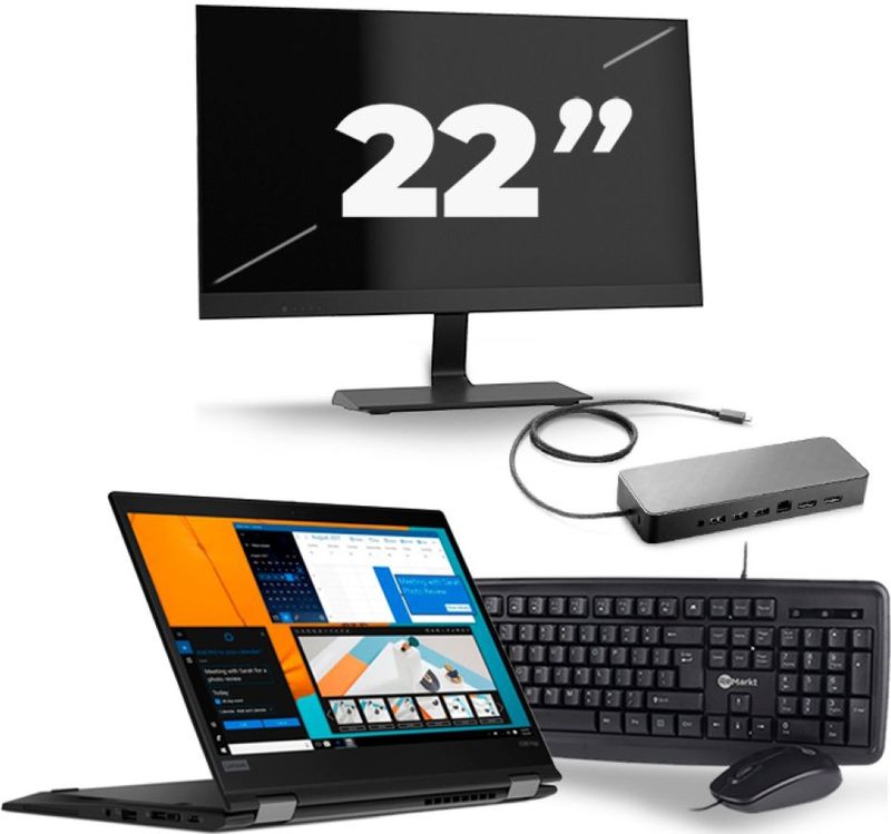 Lenovo ThinkPad X390 - Intel Core i5-8e Generatie - 13 inch - 8GB RAM - 256GB SSD - Windows 11 + 1x 22 inch Monitor Nette Staat