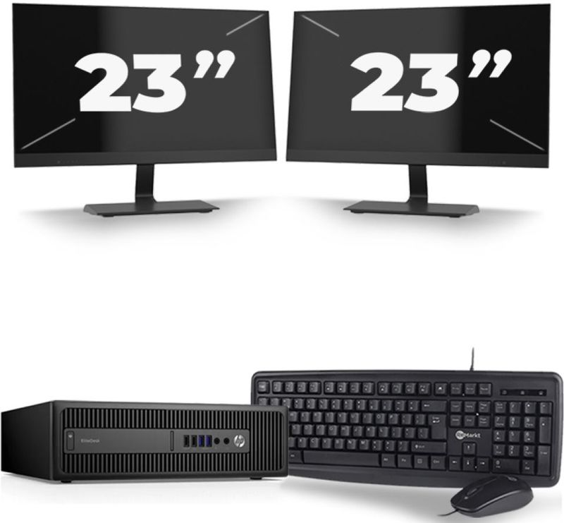 HP ProDesk 600 G3 USFF - Intel Core i5-7e Generatie - 8GB RAM - 256GB SSD - Windows 11 + 2x 23 inch Monitor Nette Staat