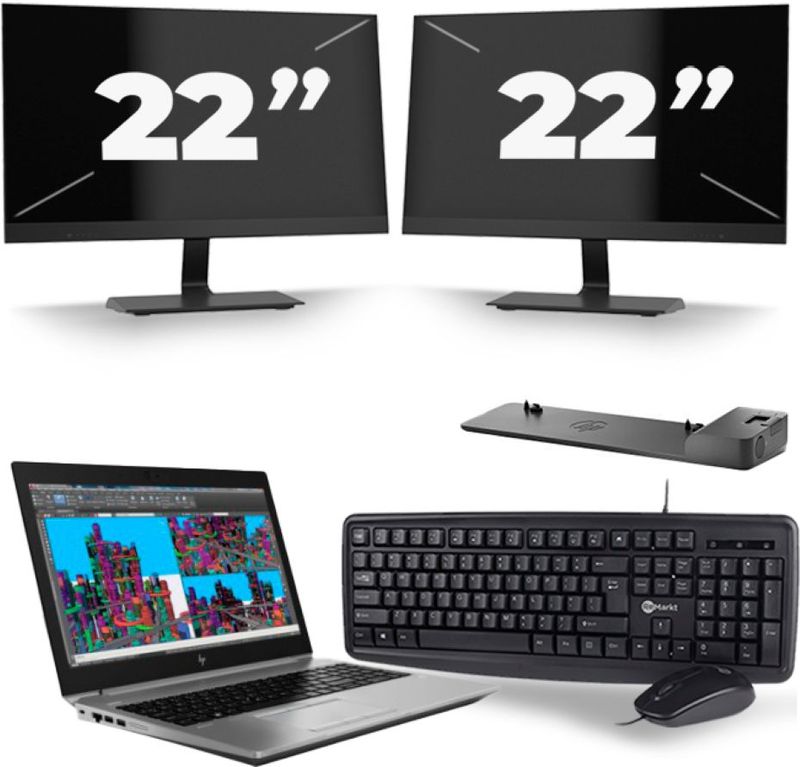 HP ZBook 15 G5 - Intel Core i7-8e Generatie - 15 inch - 16GB RAM - 256GB SSD - Windows 11 + 2x 22 inch Monitor Nette Staat