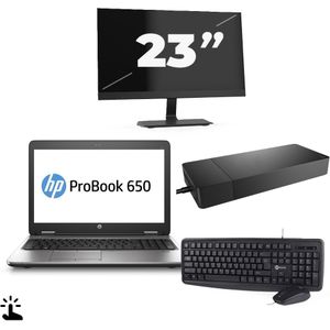 HP ProBook 650 G2 - Intel Core i5-6e Generatie - 15 inch - Touch - 8GB RAM - 256GB SSD - Windows 11 Home + 1x 23 inch Monitor Zichtbaar gebruikt