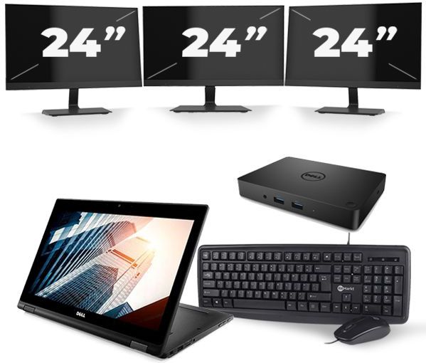 Dell Latitude 5289 - Intel Core i5-7e Generatie - 12 inch - 8GB RAM - 256GB SSD - Windows 11 + 3x 24 inch Monitor Nette Staat
