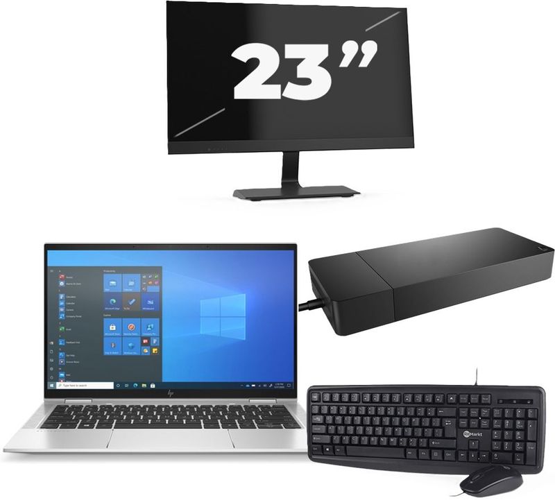 HP EliteBook x360 1030 G8 - Intel Core i7-11e Generatie - 13 inch - 16GB RAM - 256GB SSD - Windows 11 Home + 1x 23 inch Monitor Zichtbaar gebruikt