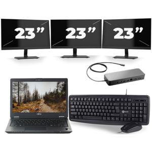 Fujitsu LifeBook U727 - Intel Core i7-7e Generatie - 12 inch - 16GB RAM - 256GB SSD - Windows 11 + 3x 23 inch Monitor Zichtbaar gebruikt