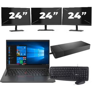 Lenovo ThinkPad E14 Gen 2 - Intel Core i5-11e Generatie - 14 inch - 16GB RAM - 256GB SSD - Windows 11 Home + 3x 24 inch Monitor Zichtbaar gebruikt