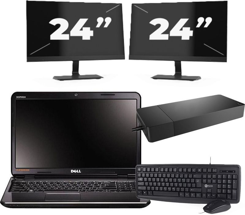 Dell Inspiron N5110 - Intel Core i3-2e Generatie - 15 inch - 8GB RAM - 256GB SSD - Windows 10 Home + 2x 24 inch Monitor Zichtbaar gebruikt