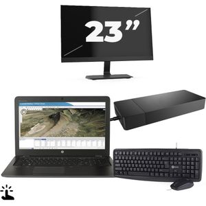 HP ZBook 15u G3 - Intel Core i7-6e Generatie - 15 inch - Touch - 16GB RAM - 256GB SSD - Windows 11 Home + 1x 23 inch Monitor Zichtbare schade