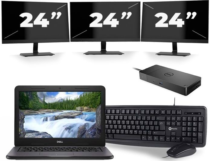 Dell Latitude 3310 - Intel Core i3-8e Generatie - 13 inch - 8GB RAM - 256GB SSD - Windows 11 + 3x 24 inch Monitor Nette Staat