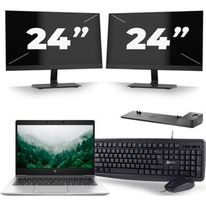 HP EliteBook 830 G6 - Intel Core i5-8e Generatie - 13 inch - 16GB RAM - 256GB SSD - Windows 11 + 2x 24 inch Monitor Zichtbaar gebruikt