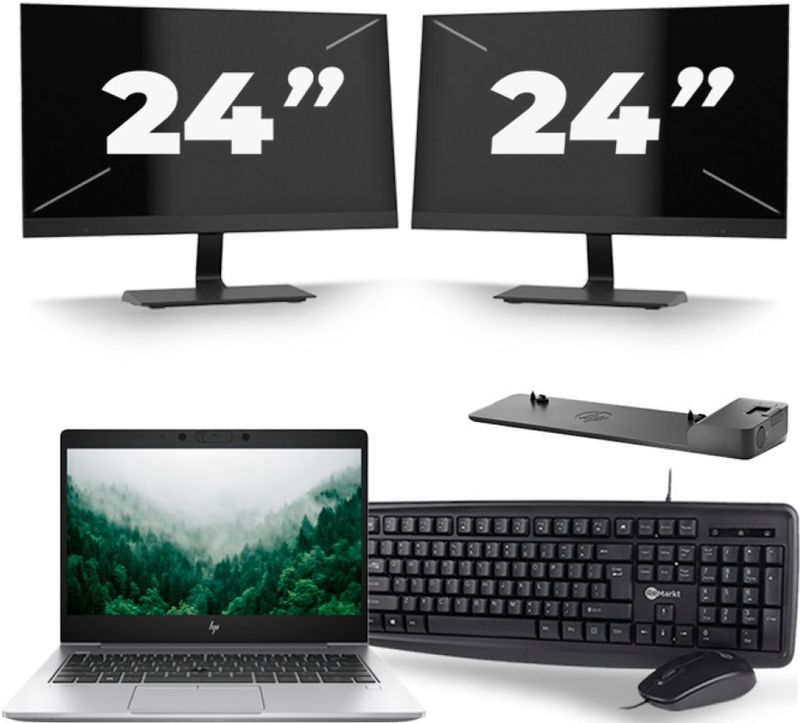 HP EliteBook 830 G6 - Intel Core i5-8e Generatie - 13 inch - 16GB RAM - 256GB SSD - Windows 11 + 2x 24 inch Monitor Zichtbaar gebruikt