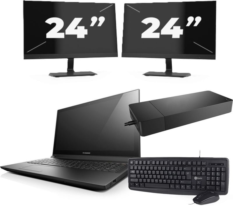 Lenovo B50-70 - Intel Core i3-4e Generatie - 15 inch - 8GB RAM - 256GB SSD - Windows 11 Home + 2x 24 inch Monitor Zichtbare schade