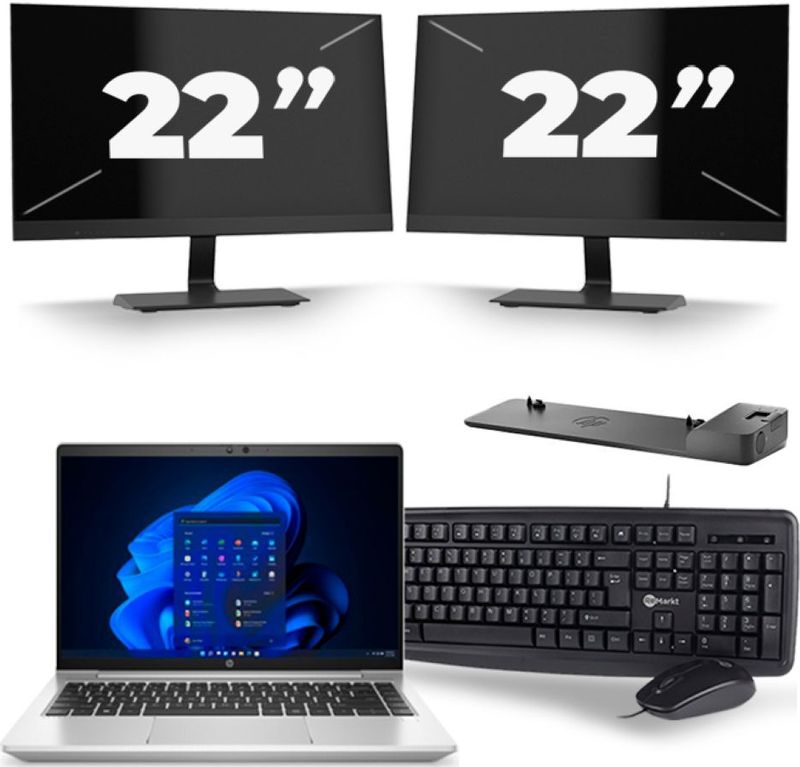 HP ProBook 640 G8 - Intel Core i5-11e Generatie - 14 inch - 16GB RAM - 256GB SSD - Windows 11 + 2x 22 inch Monitor Zichtbaar gebruikt