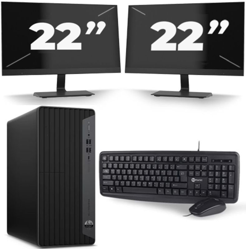HP EliteDesk 800 G6 Tower - Intel Core i5-10e Generatie - 16GB RAM - 256GB SSD - Windows 11 + 2x 22 inch Monitor Nette Staat