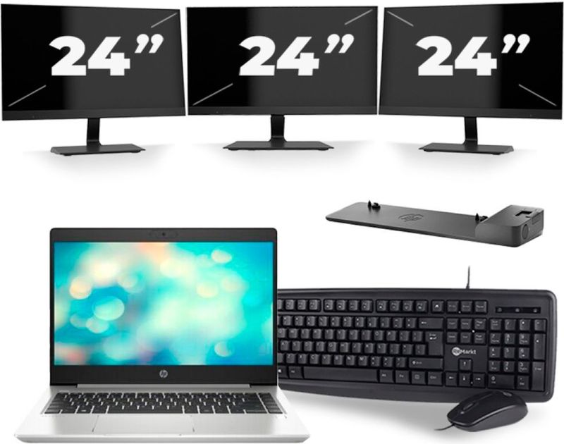 HP ProBook 440 G7 - Intel Core i5-10e Generatie - 14 inch - 8GB RAM - 256GB SSD - Windows 11 + 3x 24 inch Monitor Zichtbaar gebruikt