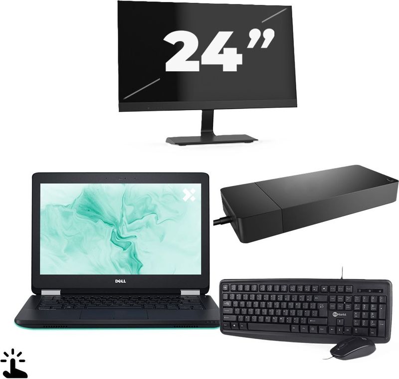 Dell Latitude E5270 - Intel Core i3-6e Generatie - 12 inch - Touch - 8GB RAM - 256GB SSD - Windows 11 Home + 1x 24 inch Monitor Nette Staat