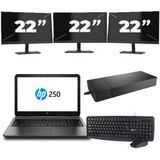 HP 250 G3 - Intel Core i3-4e Generatie - 15 inch - 8GB RAM - 256GB SSD - Windows 11 Home + 3x 22 inch Monitor Zichtbaar gebruikt