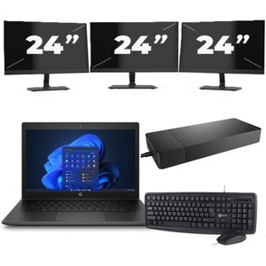 HP Pro X360 Fortis G9 - Intel Pentium N6000 - 11 inch - 8GB RAM - 256GB SSD - Windows 11 Home + 3x 24 inch Monitor Nette Staat