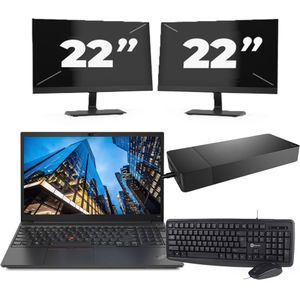 Lenovo E15 - Intel Core i3-10e Generatie - 15 inch - 16GB RAM - 256GB SSD - Windows 11 Home + 2x 22 inch Monitor Nette Staat