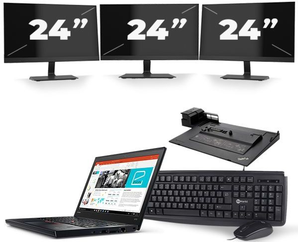 Lenovo ThinkPad X270 - Intel Core i5-6e Generatie - 12 inch - 8GB RAM - 256GB SSD - Windows 11 + 3x 24 inch Monitor Zichtbaar gebruikt