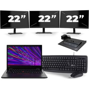 Lenovo ThinkPad L13 - Intel Core i3-10e Generatie - 13 inch - 4GB RAM - 256GB SSD - Windows 11 + 3x 22 inch Monitor Zichtbare schade