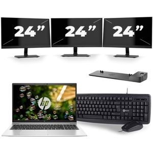 HP EliteBook 855 G7 - AMD Ryzen 7 PRO 4750U - 15 inch - 16GB RAM - 256GB SSD - Windows 11 Home + 3x 24 inch Monitor Zichtbare schade
