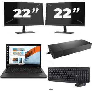 Lenovo ThinkPad T14 Gen 2 - Intel Core i5-11e Generatie - 14 inch - 16GB RAM - 256GB SSD - Windows 11 Home + 2x 22 inch Monitor Nette Staat