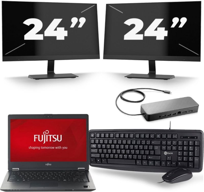 Fujitsu LifeBook U728 - Intel Core i7-8e Generatie - 12 inch - 16GB RAM - 256GB SSD - Windows 11 + 2x 24 inch Monitor Zichtbaar gebruikt