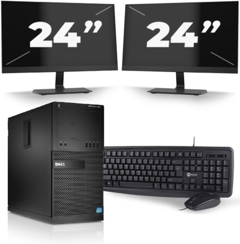 Dell Optiplex XE2 Micro Tower - Intel Core i7-4e Generatie - 16GB RAM - 256GB SSD - Windows 10 + 2x 24 inch Monitor Nette Staat