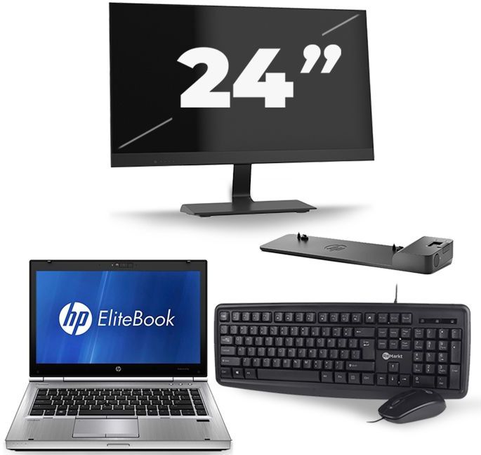 HP EliteBook 8470p - Intel Core i5-3e Generatie - 14 inch - 8GB RAM - 256GB SSD - Windows 10 + 1x 24 inch Monitor Nette Staat