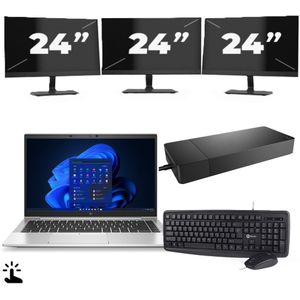 HP EliteBook 845 G8 - AMD Ryzen 7 PRO 5850U - 14 inch - Touch - 16GB RAM - 256GB SSD - Windows 11 Home + 3x 24 inch Monitor Nette Staat