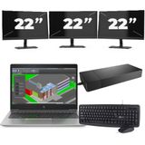 HP ZBook 14u G5 - Intel Core i7-8e Generatie - 14 inch - 16GB RAM - 256GB SSD - Windows 11 + 3x 22 inch Monitor Zichtbaar gebruikt