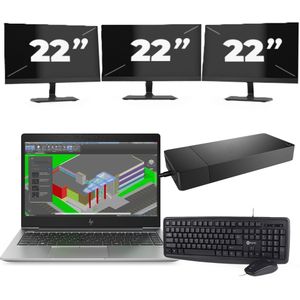 HP ZBook 14u G5 - Intel Core i7-8e Generatie - 14 inch - 16GB RAM - 256GB SSD - Windows 11 + 3x 22 inch Monitor Zichtbaar gebruikt