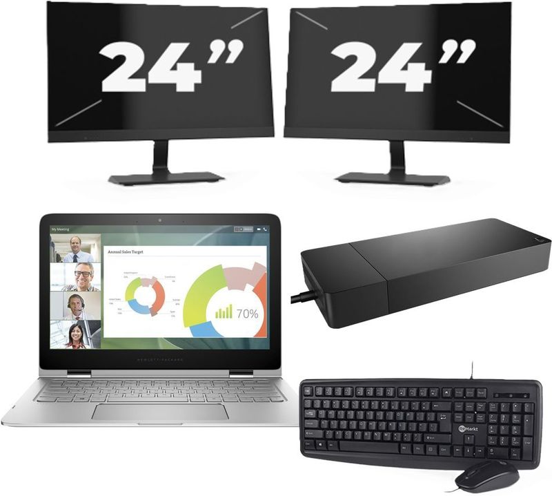 Lenovo ThinkBook 13s G2 - Intel Core i5-11e Generatie - 13 inch - 8GB RAM - 256GB SSD - Windows 11 Home + 2x 24 inch Monitor Nette Staat