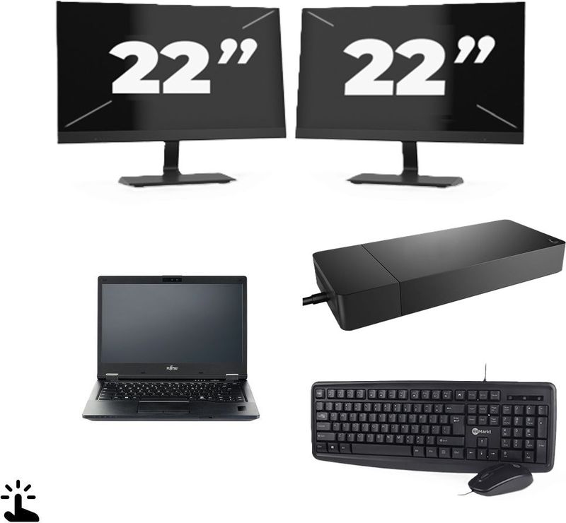 Fujitsu LIFEBOOK E5410 - Intel Core i3-10e Generatie - 14 inch - Touch - 16GB RAM - 256GB SSD - Windows 11 Home + 2x 22 inch Monitor Zichtbaar gebruikt