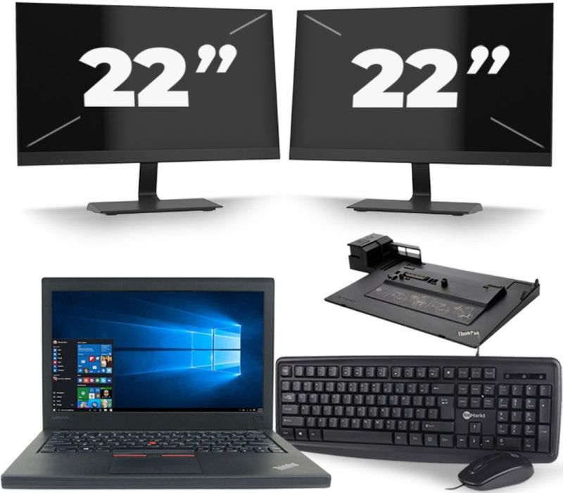 Lenovo ThinkPad X260 - Intel Core i7-6e Generatie - 12 inch - 16GB RAM - 256GB SSD - Windows 11 + 2x 22 inch Monitor Zichtbare schade