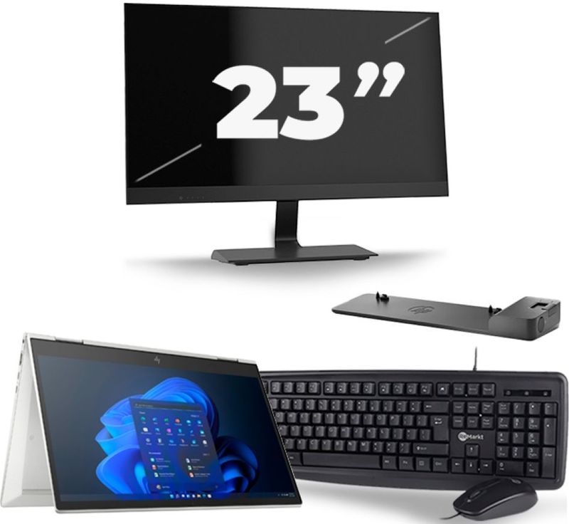 HP EliteBook x360 830 G8 - Intel Core i7-11e Generatie - 13 inch - 16GB RAM - 256GB SSD - Windows 11 Home + 1x 23 inch Monitor Zichtbaar gebruikt