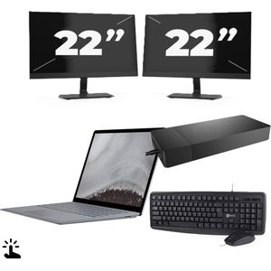 Microsoft Surface Laptop 2 - Intel Core i7-8e Generatie - 12 inch - Touch - 8GB RAM - 256GB SSD - Windows 11 Home + 2x 22 inch Monitor Zichtbaar gebruikt