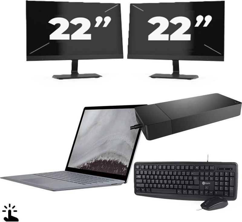 Microsoft Surface Laptop 2 - Intel Core i7-8e Generatie - 12 inch - Touch - 8GB RAM - 256GB SSD - Windows 11 Home + 2x 22 inch Monitor Zichtbaar gebruikt