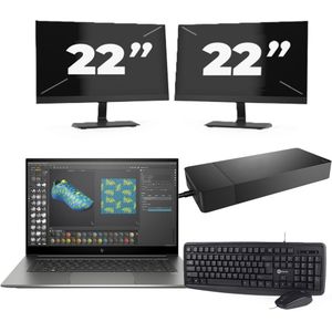 HP ZBook Studio G7 - Intel Core i7-10e Generatie - 15 inch - 16GB RAM - 256GB SSD - Windows 11 + 2x 22 inch Monitor Zichtbaar gebruikt