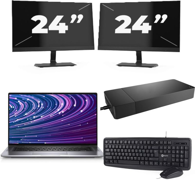 Dell Latitude 9520 - Intel Core i3-11e Generatie - 15 inch - 16GB RAM - 256GB SSD - Windows 11 Home + 2x 24 inch Monitor Zichtbare schade