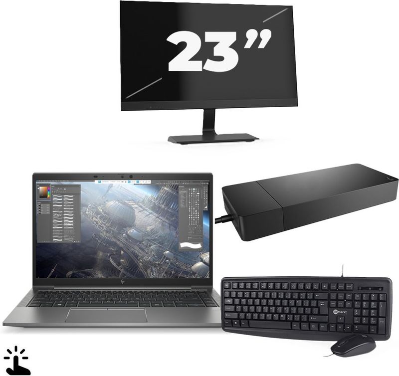 HP ZBook Firefly 14 G8 - Intel Core i7-11e Generatie - 14 inch - Touch - 16GB RAM - 256GB SSD - Windows 11 Home + 1x 23 inch Monitor Zichtbaar gebruikt