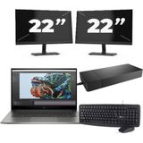 HP Zbook Studio G8 - Intel Core i7-11e Generatie - 15 inch - 16GB RAM - 256GB SSD - Windows 11 Home + 2x 22 inch Monitor Nette Staat