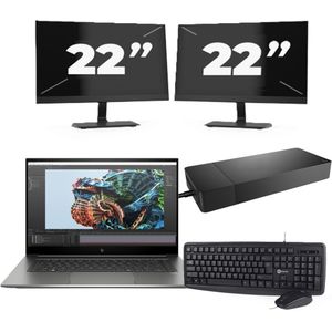 HP Zbook Studio G8 - Intel Core i7-11e Generatie - 15 inch - 16GB RAM - 256GB SSD - Windows 11 Home + 2x 22 inch Monitor Nette Staat