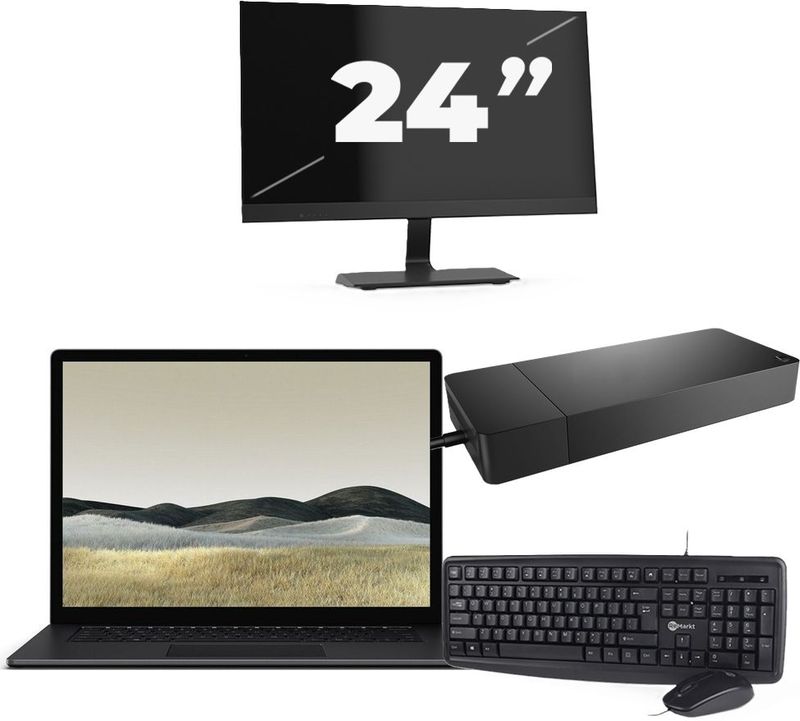 Microsoft Surface Laptop 3 - Intel Core i5-10e Generatie - 13 inch - 16GB RAM - 256GB SSD - Windows 11 Home + 1x 24 inch Monitor Nette Staat