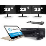 HP Pavilion x360 Convertible 13 - Intel Core i3-6e Generatie - 14 inch - 8GB RAM - 256GB SSD - Windows 11 Home + 3x 23 inch Monitor Zichtbaar gebruikt