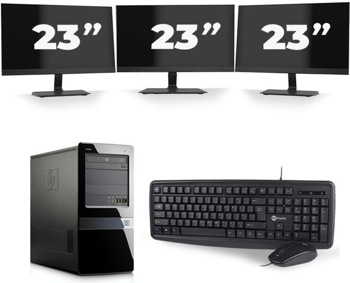 HP Pavilion 7000 Micro Tower - Intel Core i5-2e Generatie - 8GB RAM - 256GB SSD - Windows 10 + 3x 23 inch Monitor Nette Staat