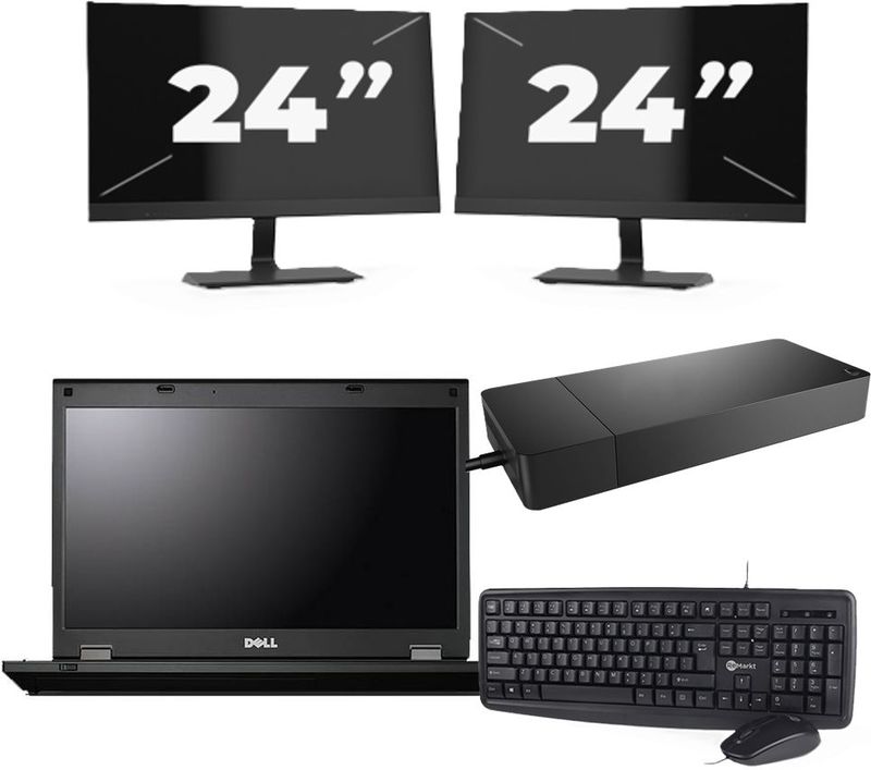 Fujitsu Lifebook E5510 - Intel Core i3-10e Generatie - 15 inch - 16GB RAM - 256GB SSD - Windows 11 Home + 2x 24 inch Monitor Nette Staat