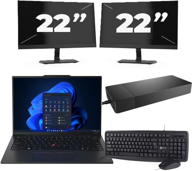 Lenovo ThinkPad X1C - Intel Core i5-6e Generatie - 14 inch - 8GB RAM - 256GB SSD - Windows 11 Home + 2x 22 inch Monitor Zichtbare schade